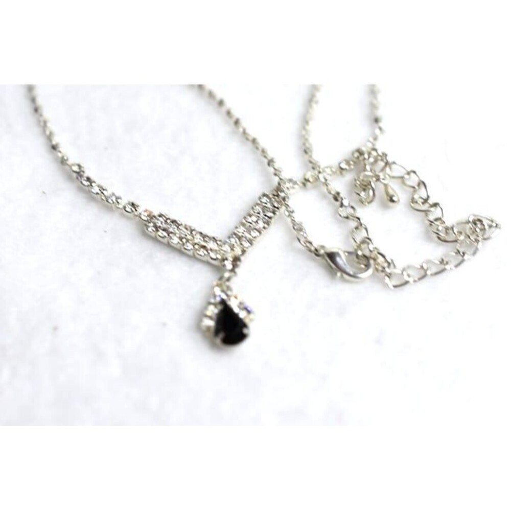 Glamorous Bride/Bridesmaid Drop Black Pendant Clear Rhinestone Link Y2K Necklace